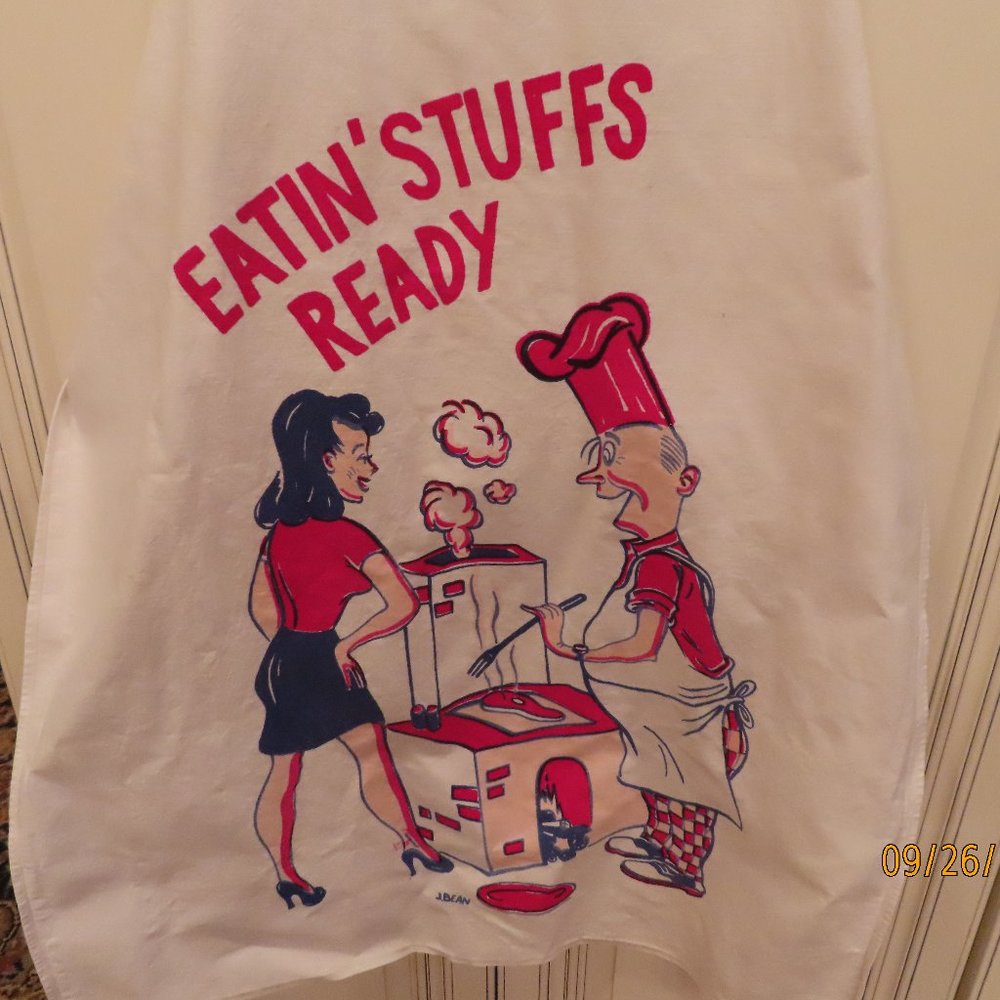 VTG Retro 1950's BAR WARE, BBQ Grilling Apron - Man Cave Humor Cartoon J Bean